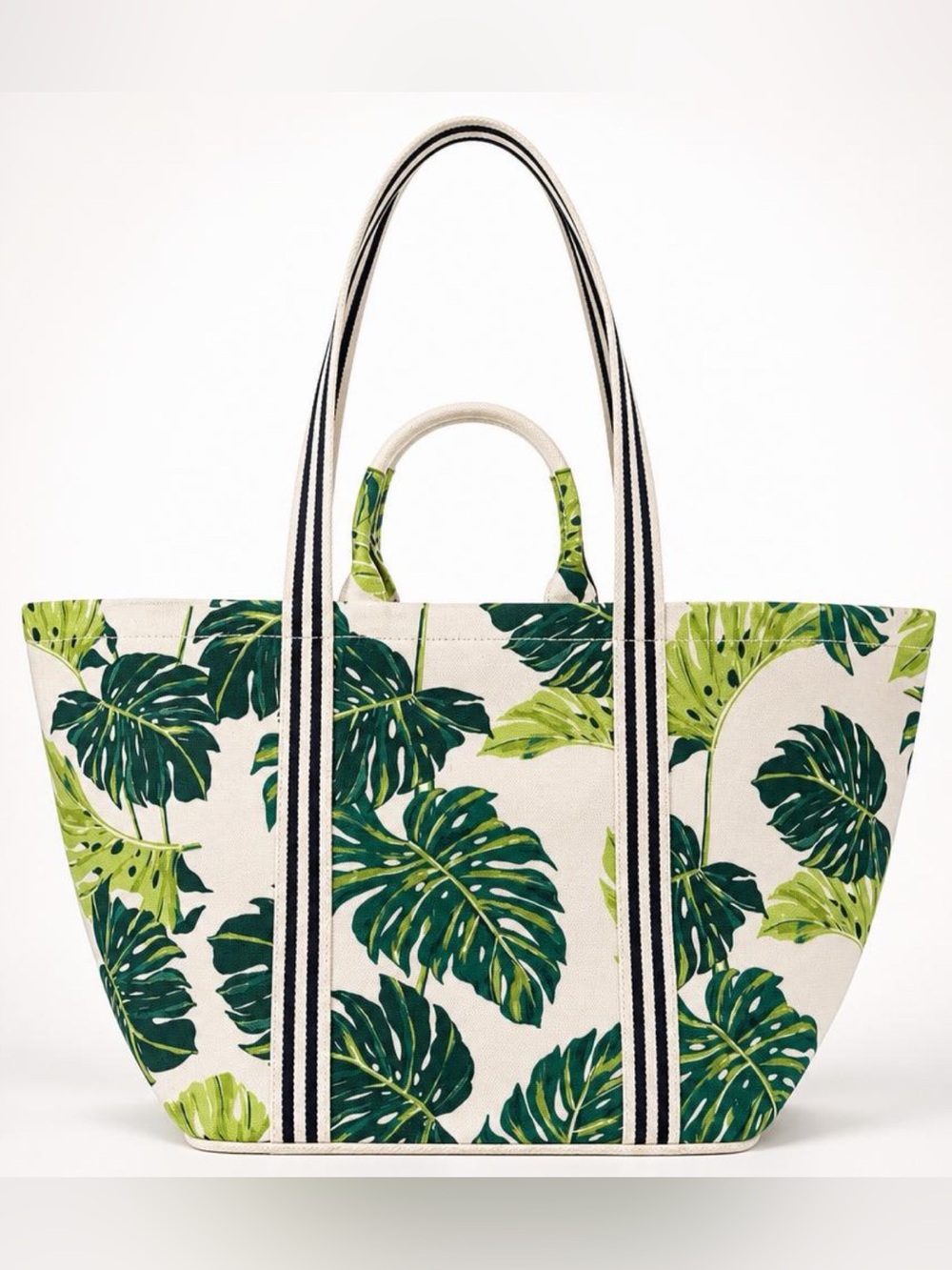 Draper James NWT Monstera Flora Leaf Canvas Tote, Green/White/Black, 23x12x10 - Picture 4 of 12